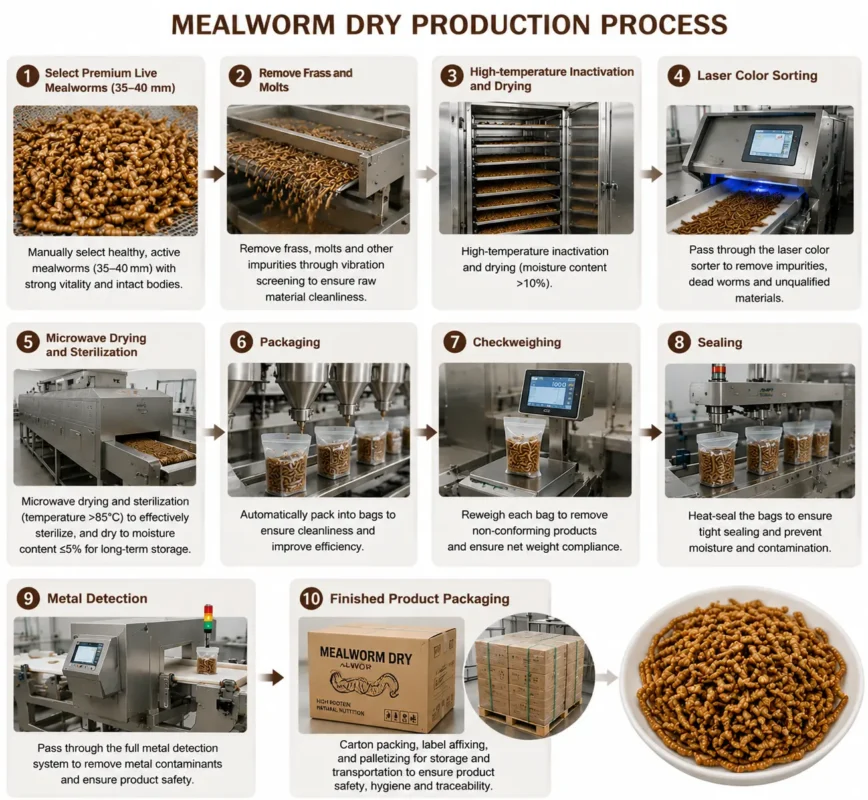 The production process of dried mealworms